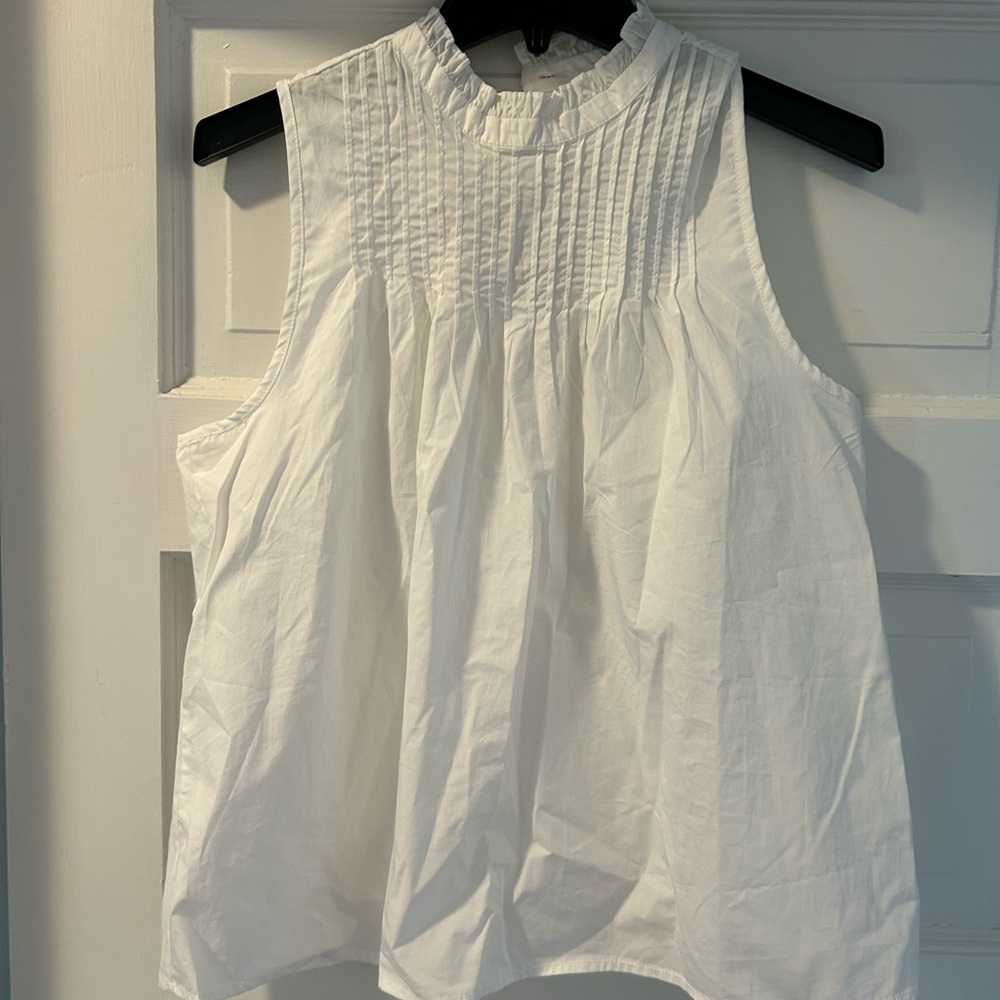 NWOT J. Crew White Sleeveless Pintuck Cotton Blouse
